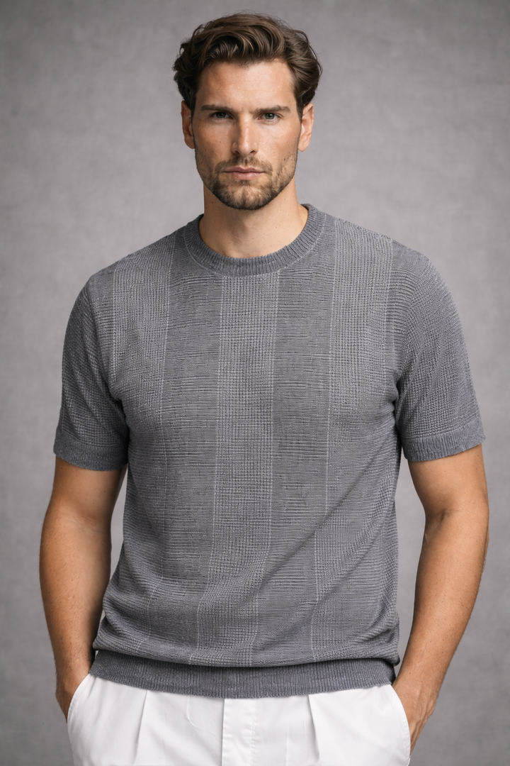 Knitted Cotton T-Shirt - Grey