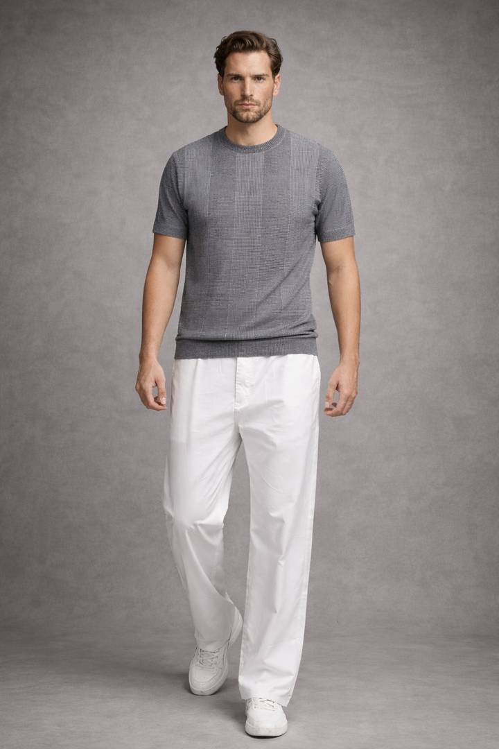 Knitted Cotton T-Shirt - Grey