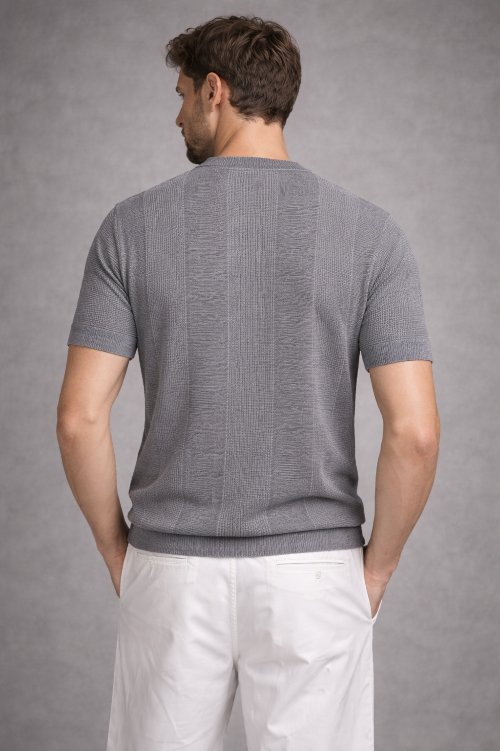 Knitted Cotton T-Shirt - Grey