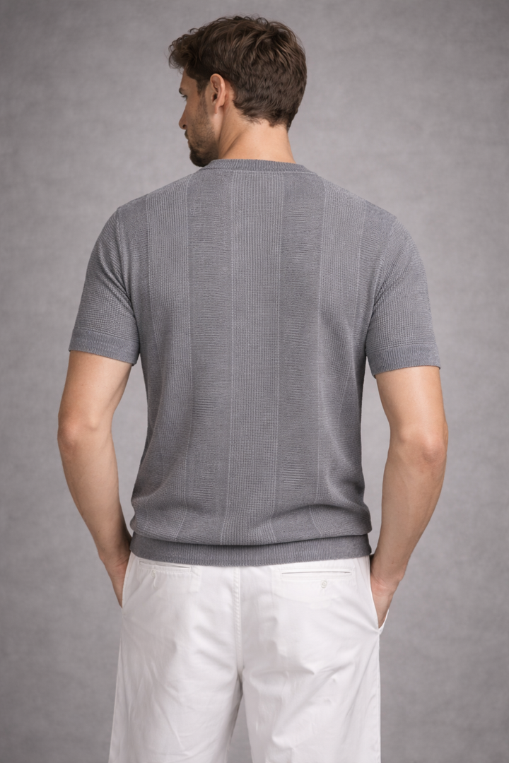 Knitted Cotton T-Shirt - Grey