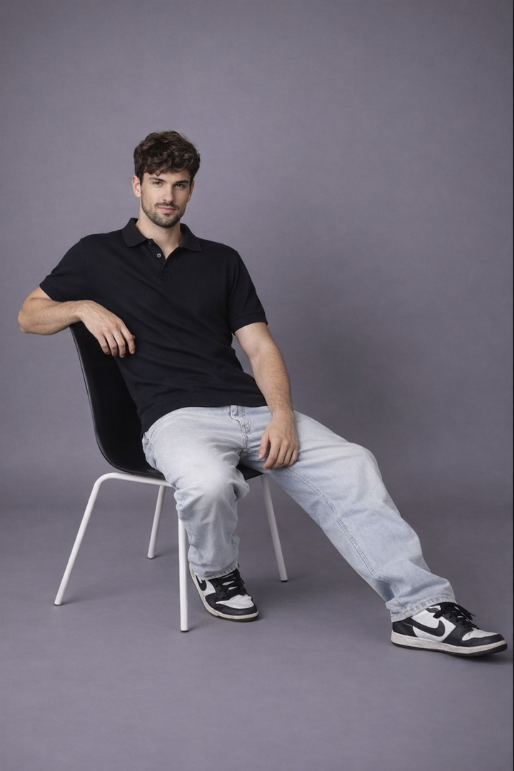 KNITTED POLO - BLACK