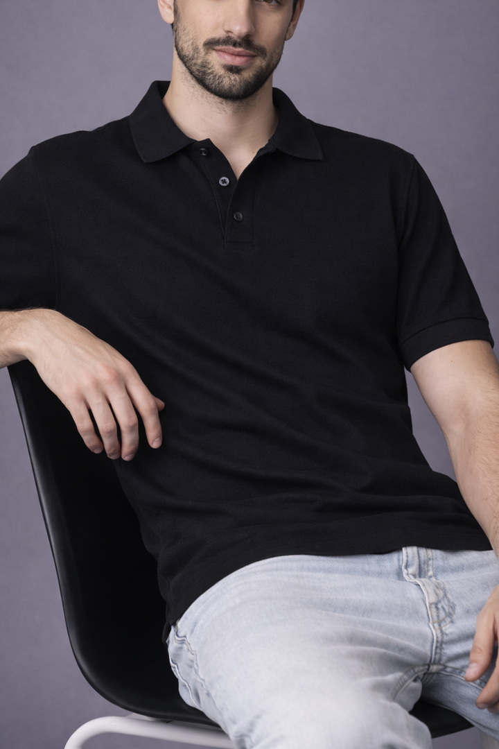 KNITTED POLO - BLACK