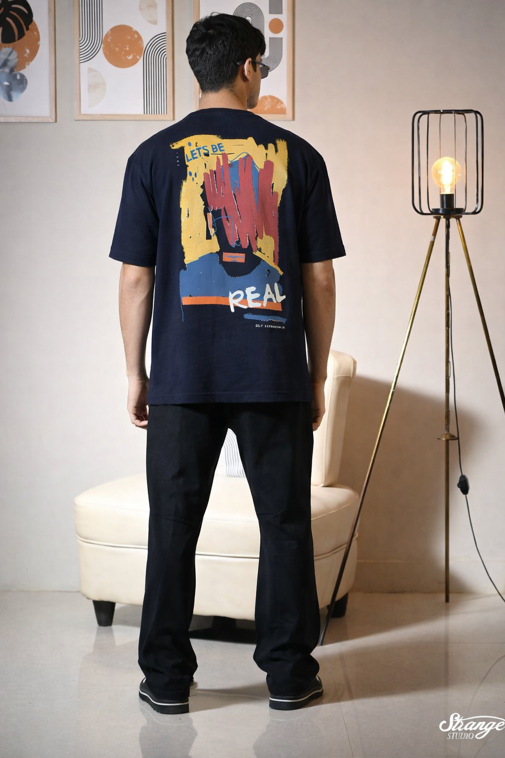 Graphic Drop Shoulder T-Shirt – Navy