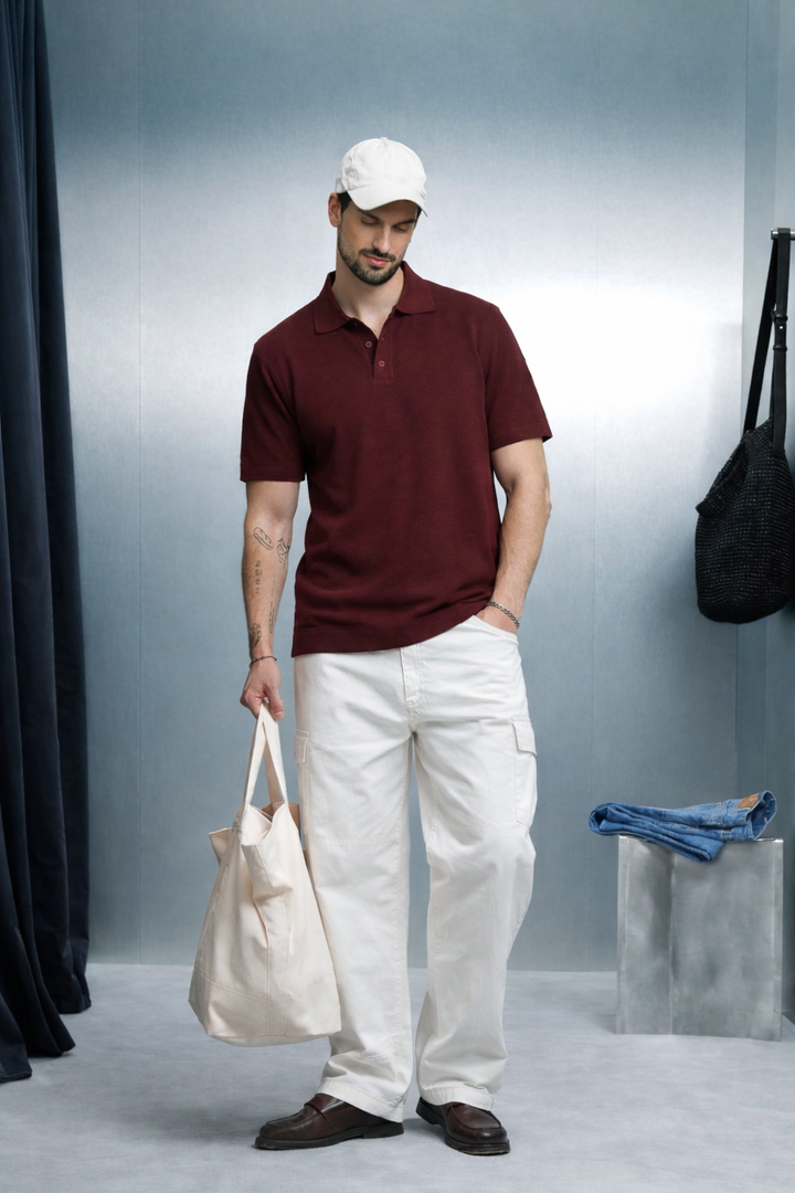 KNITTED POLO - Wine