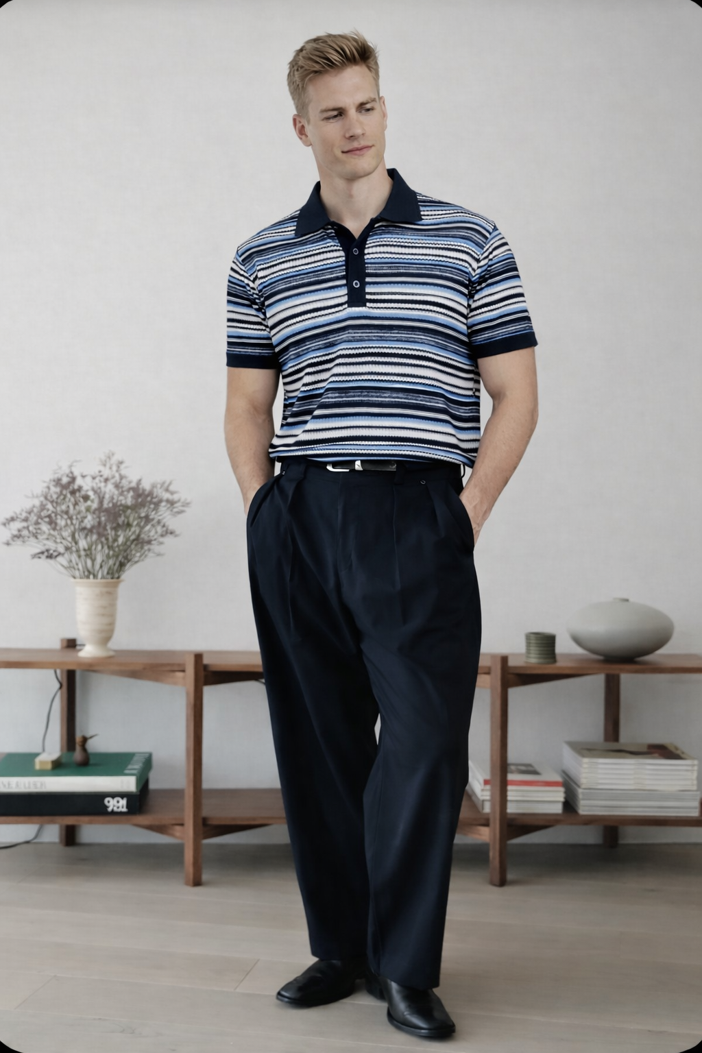 Classic Navy Knitted Polo T-Shirt