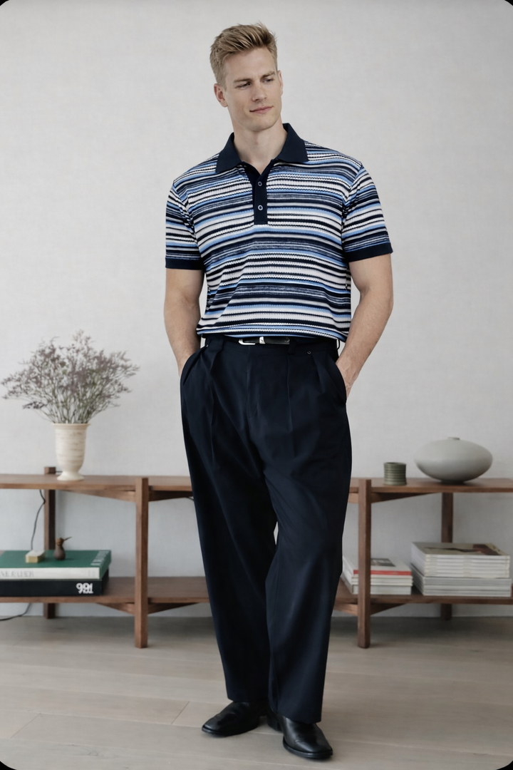 Classic Navy Knitted Polo T-Shirt