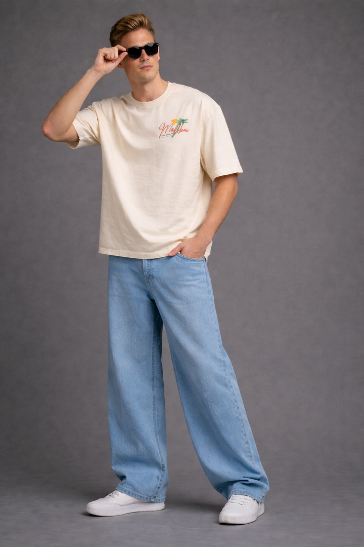 Graphic Drop Shoulder T-Shirt – Beige