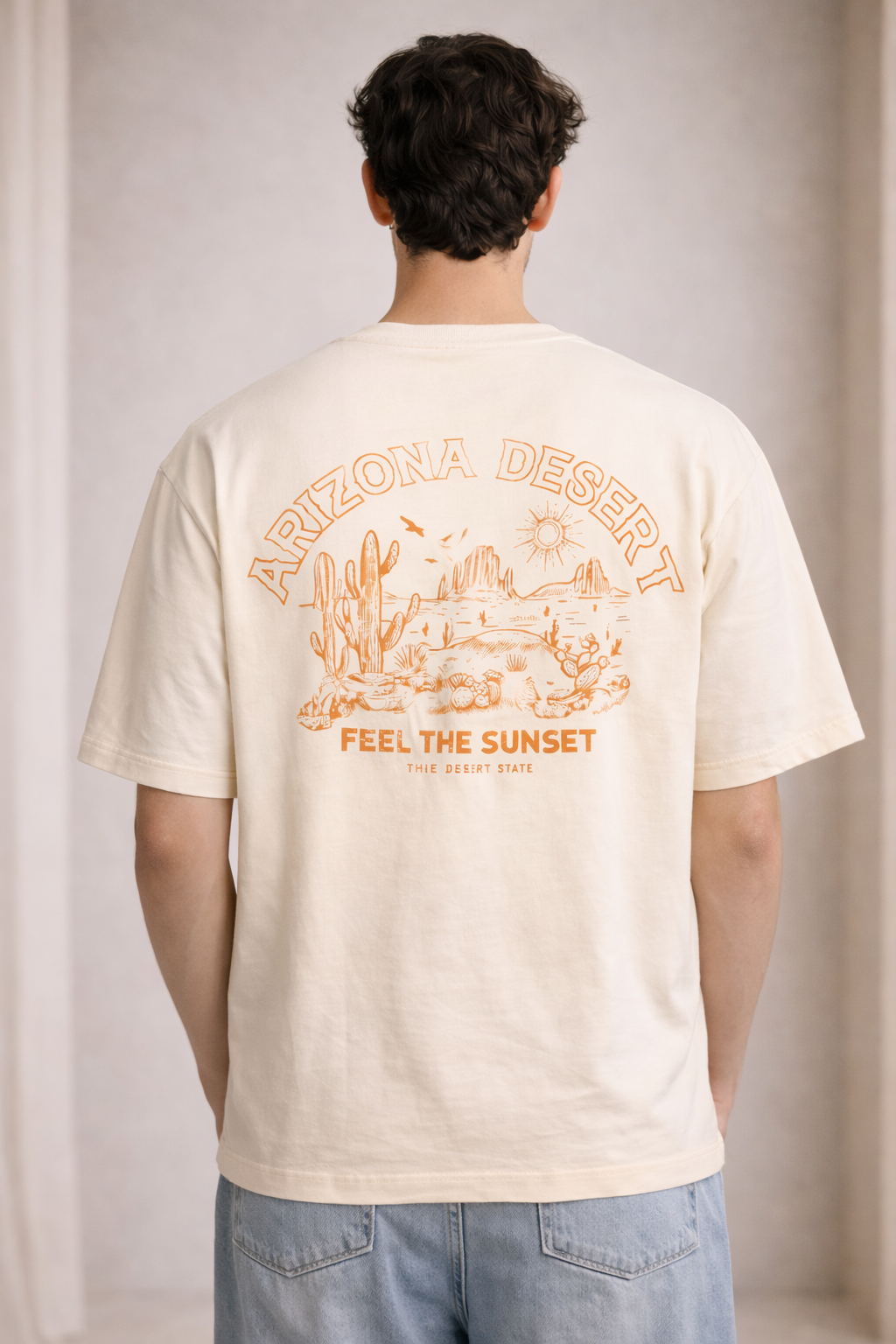 Graphic Drop Shoulder T-Shirt - Beige