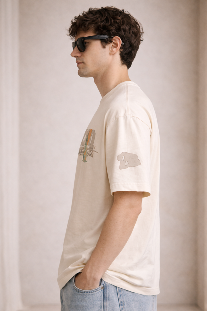Graphic Drop Shoulder T-Shirt - Beige