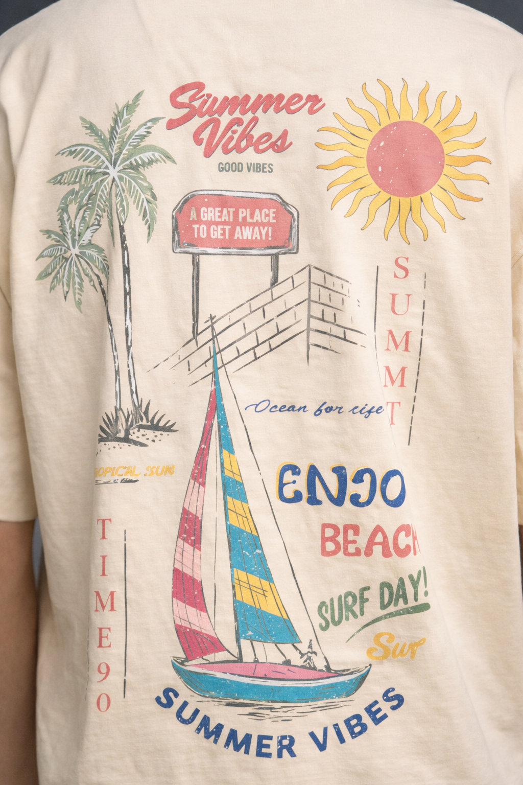 Graphic Drop Shoulder T-Shirt – Beige