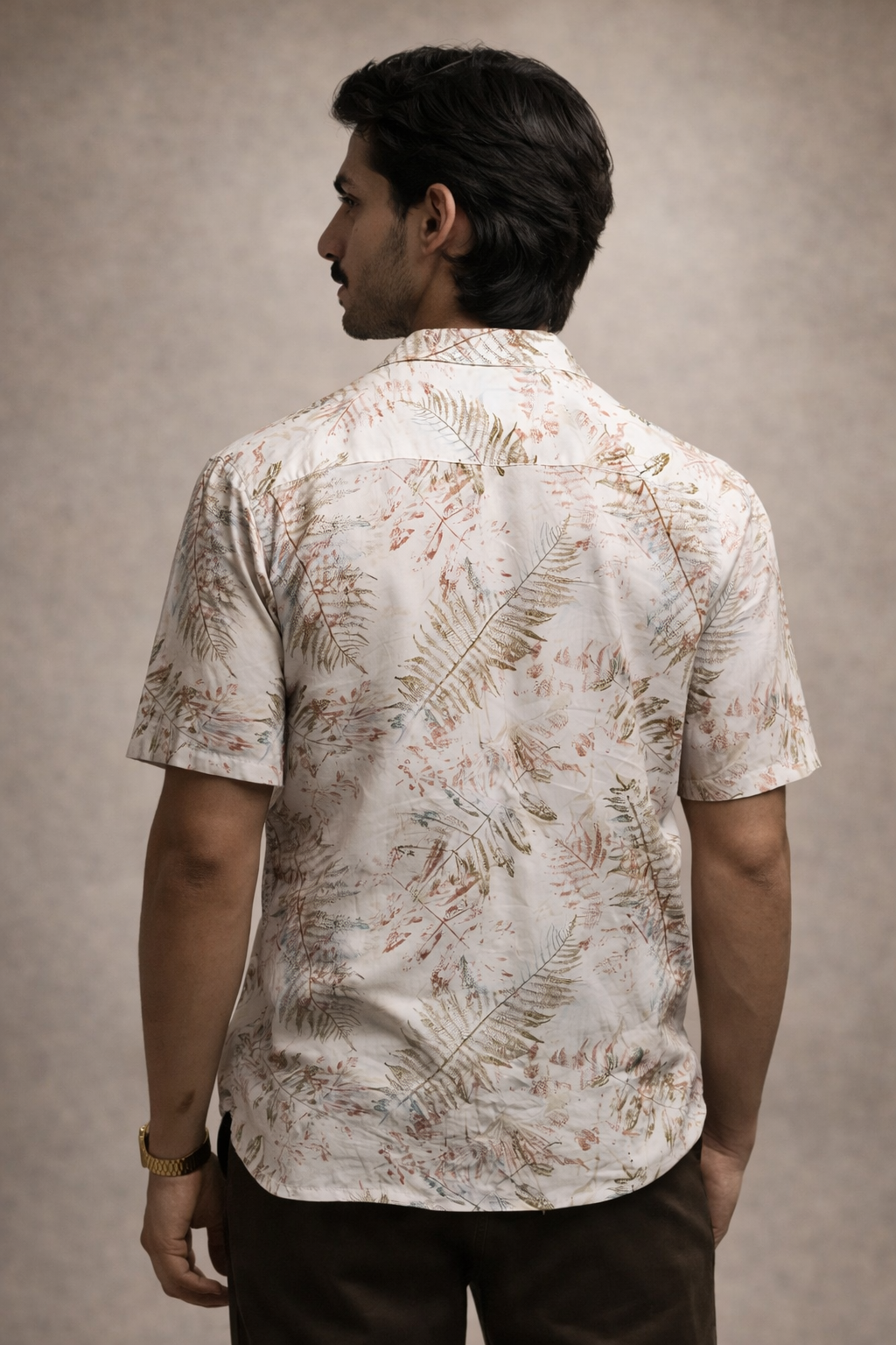 Tropical Leaf Print Casual Shirt – Cream