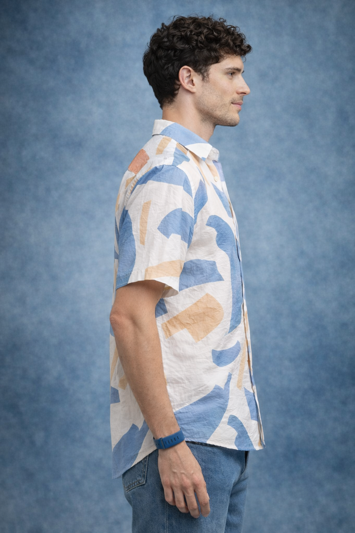 Abstract Print Short-Sleeve Shirt - Blue
