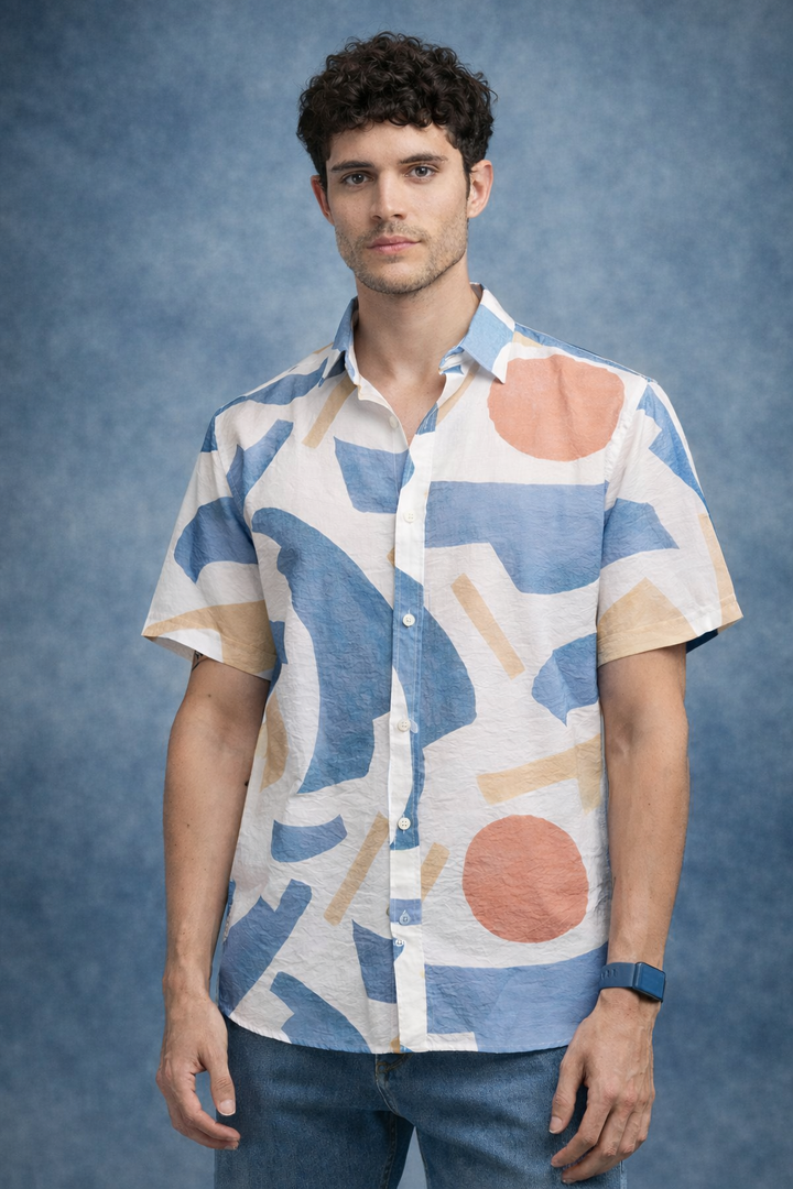 Abstract Print Short-Sleeve Shirt - Blue