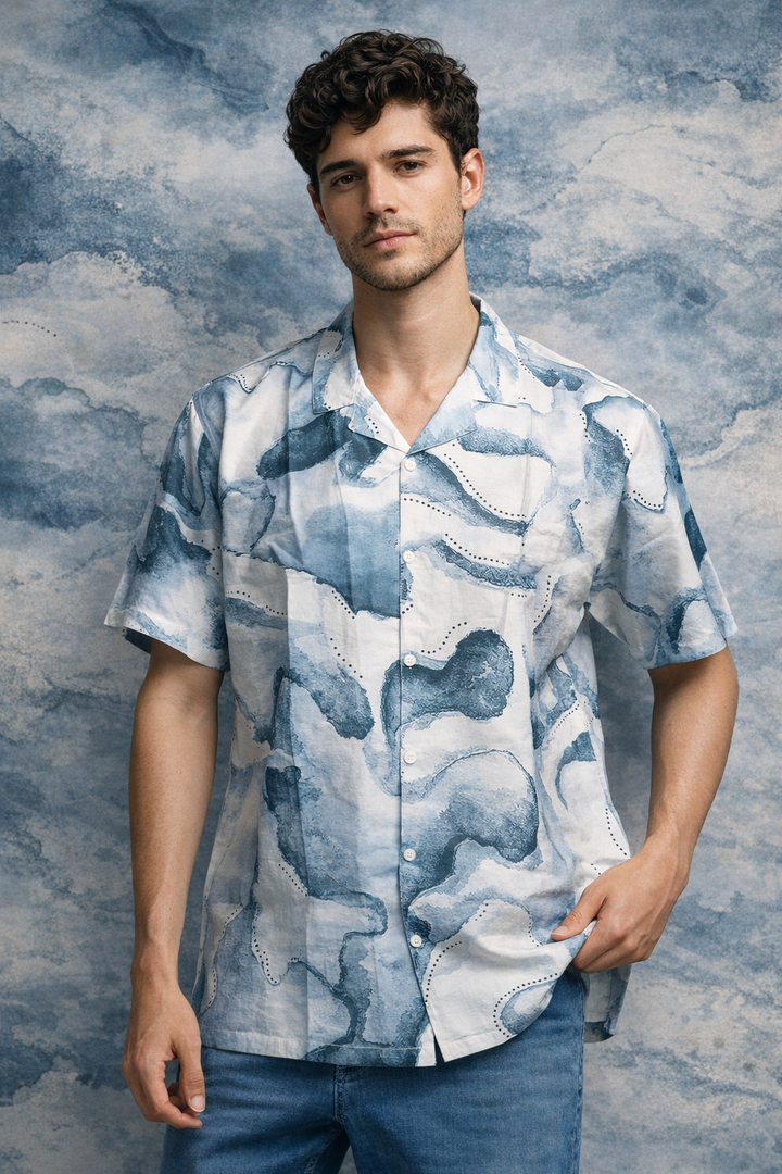 Casual Abstract Printed Shirt – Blue