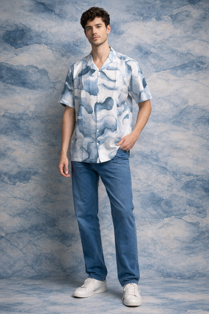 Casual Abstract Printed Shirt – Blue