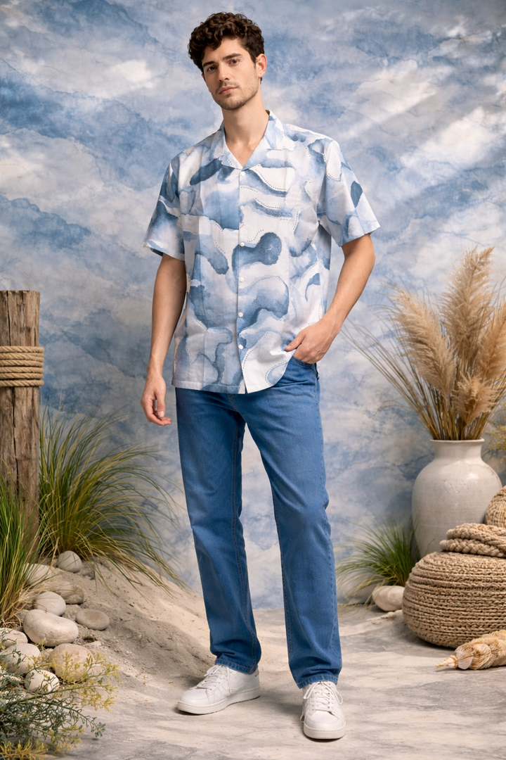Casual Abstract Printed Shirt – Blue