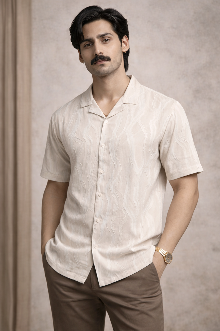 Textured Shirt for Men - Beige