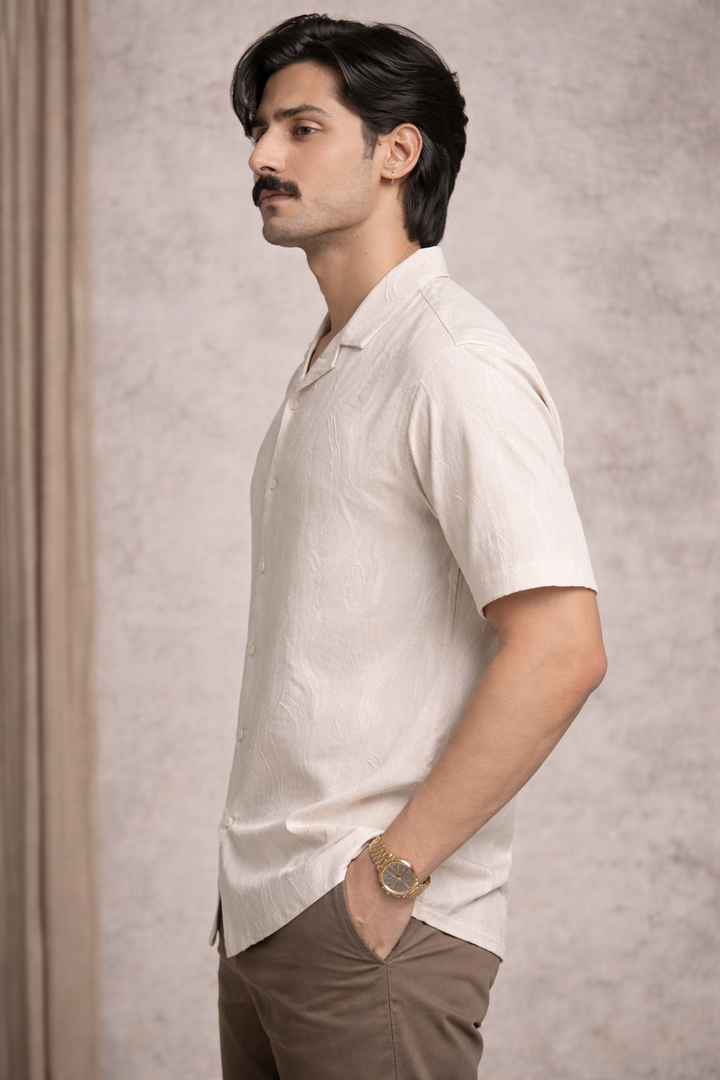 Textured Shirt for Men - Beige