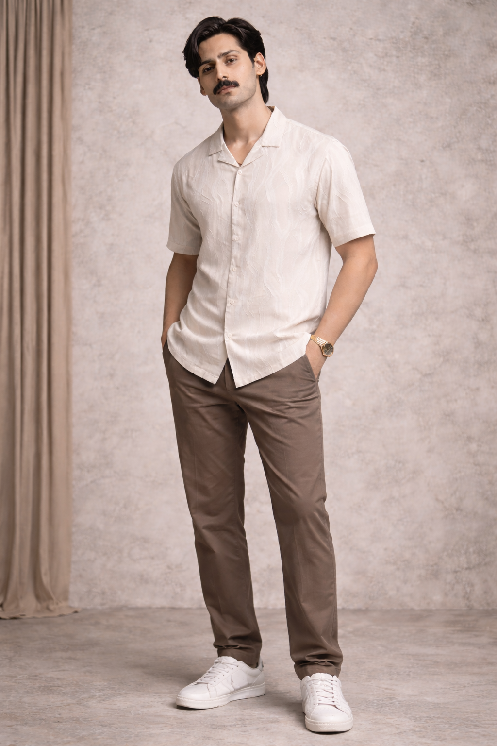 Textured Shirt for Men - Beige