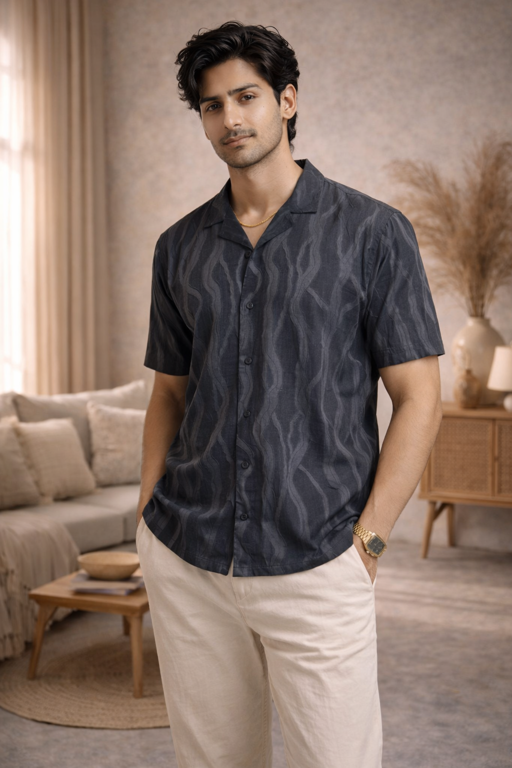 Textured Shirt for Men - Anthra