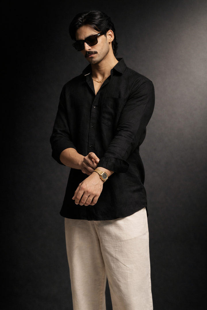 Classic 100% Linen Shirt - Black