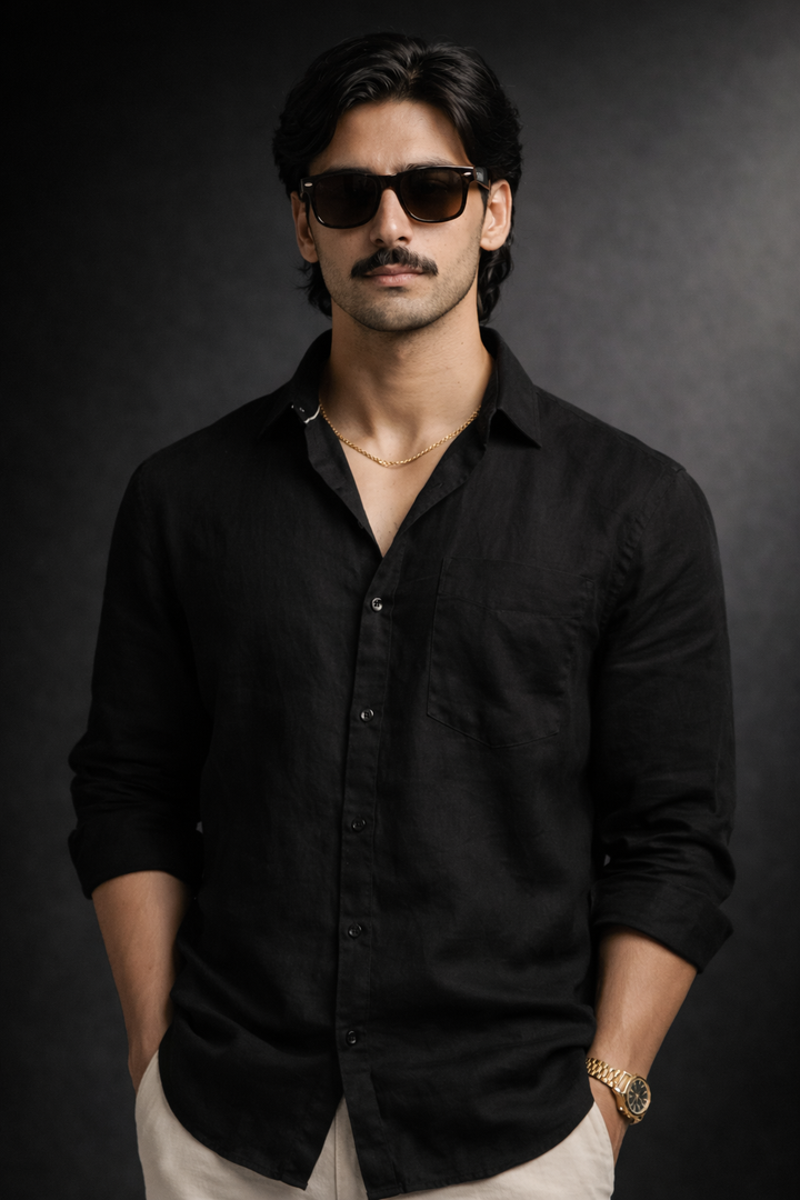 Classic 100% Linen Shirt - Black