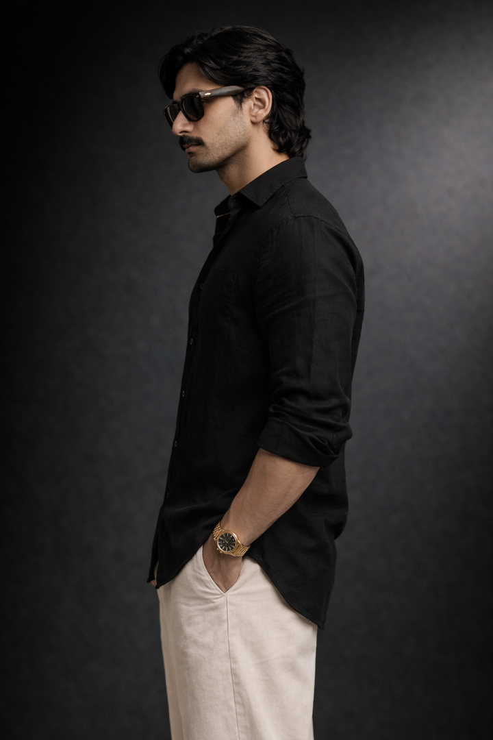 Classic 100% Linen Shirt - Black