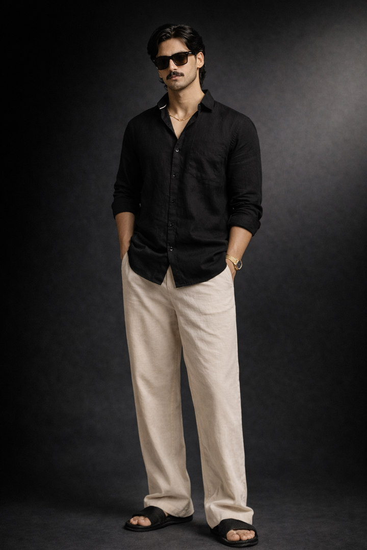 Classic 100% Linen Shirt - Black