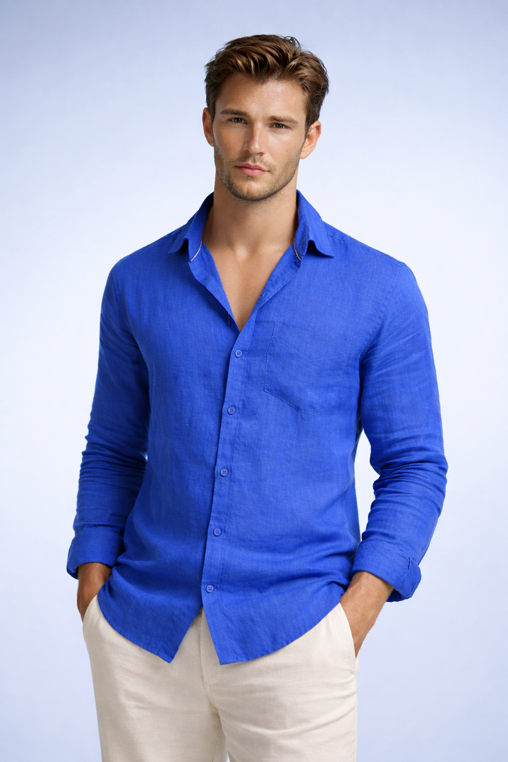 Classic 100% Linen Shirt - ROYAL BLUE