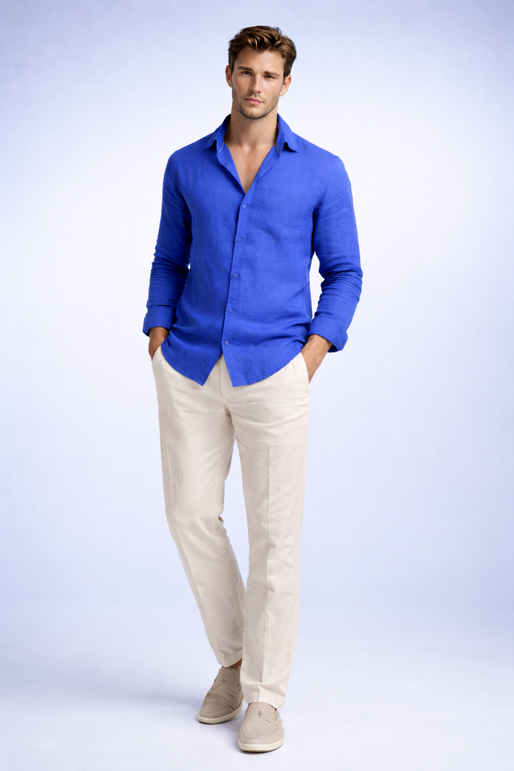 Classic 100% Linen Shirt - ROYAL BLUE