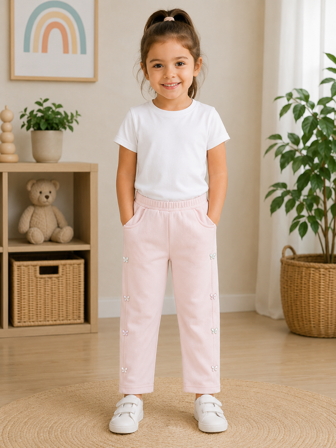 Sportking Girls Floral Pearl Track Pant – Peach