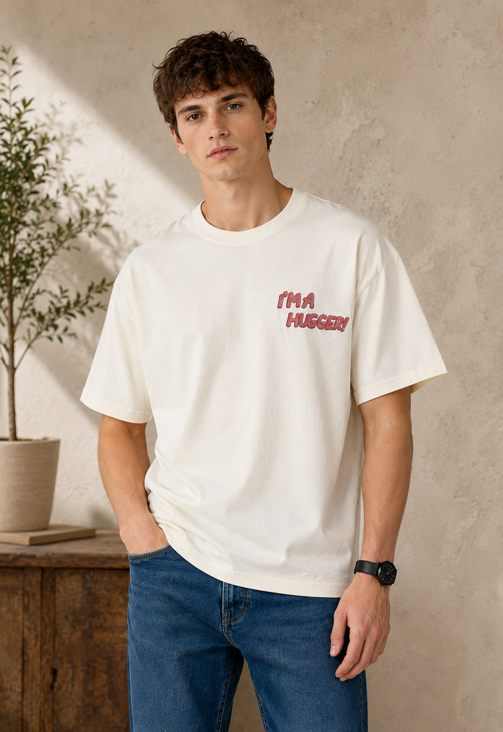 Graphic Drop Shoulder T-Shirt - BEIGE
