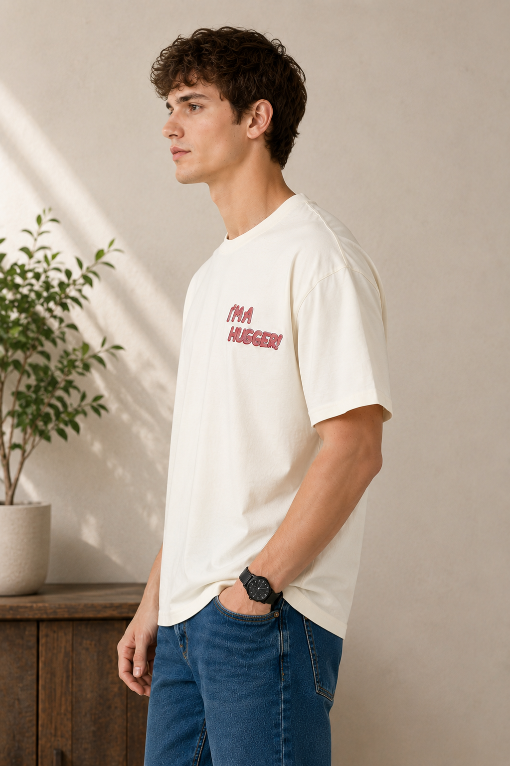 Graphic Drop Shoulder T-Shirt - BEIGE
