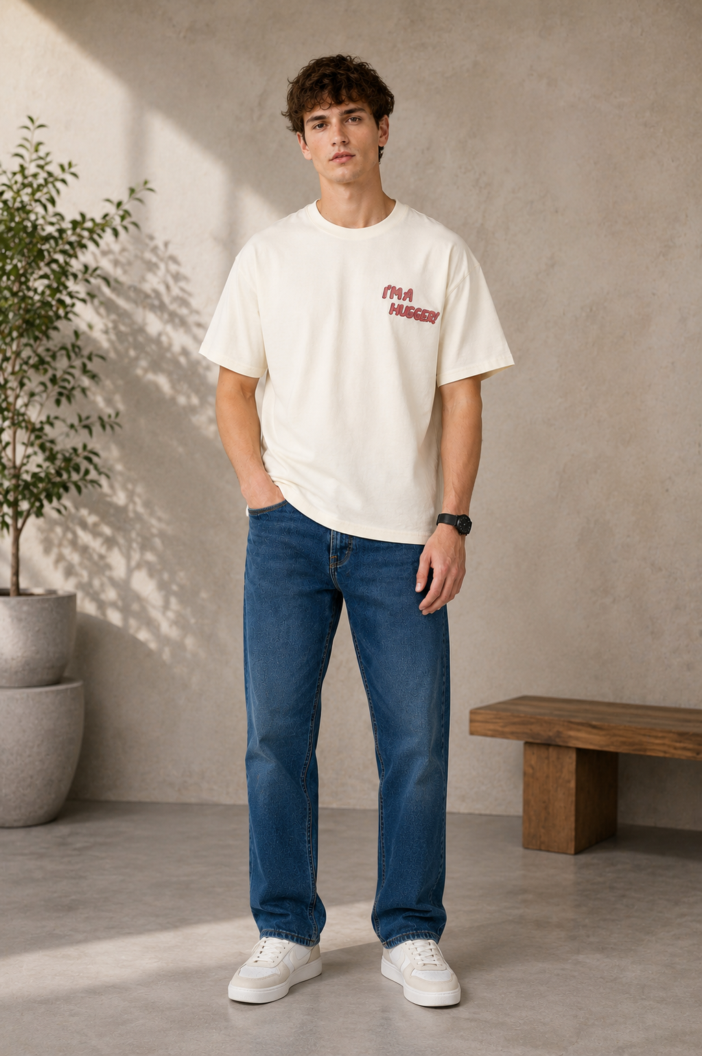 Graphic Drop Shoulder T-Shirt - BEIGE