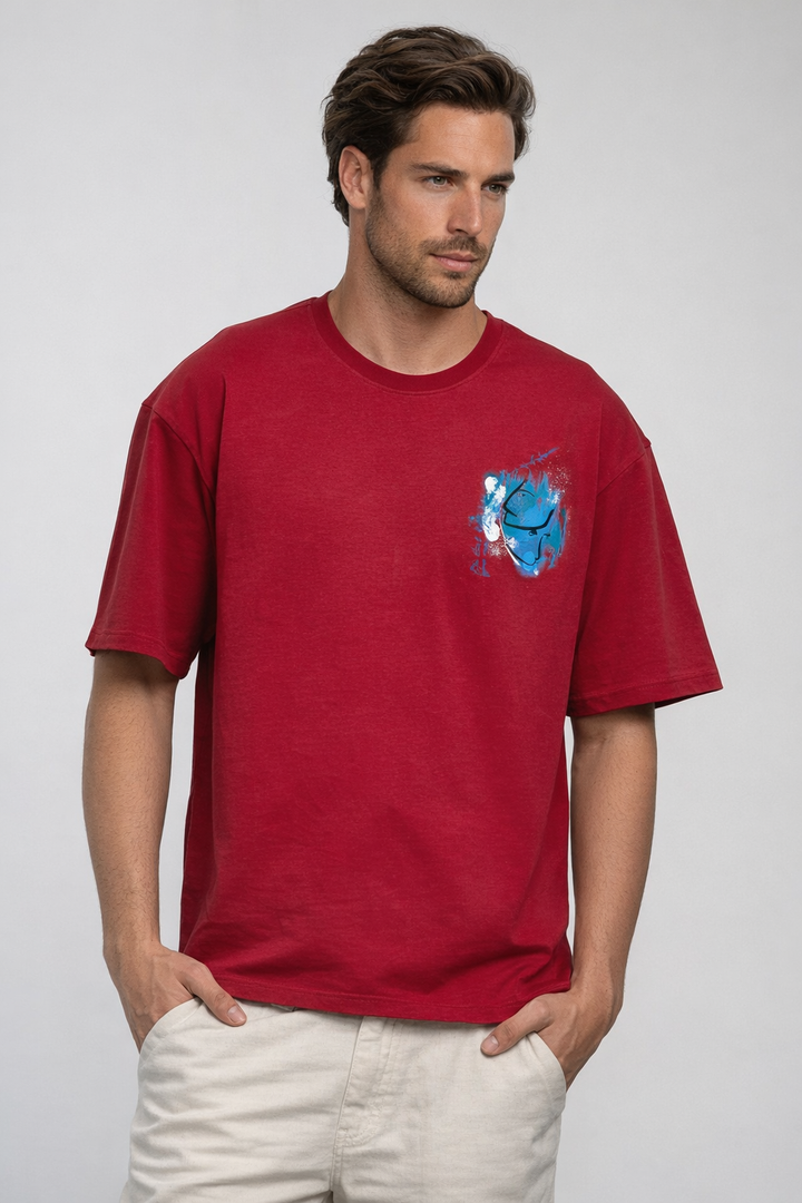 Graphic Drop Shoulder T-Shirt - Red