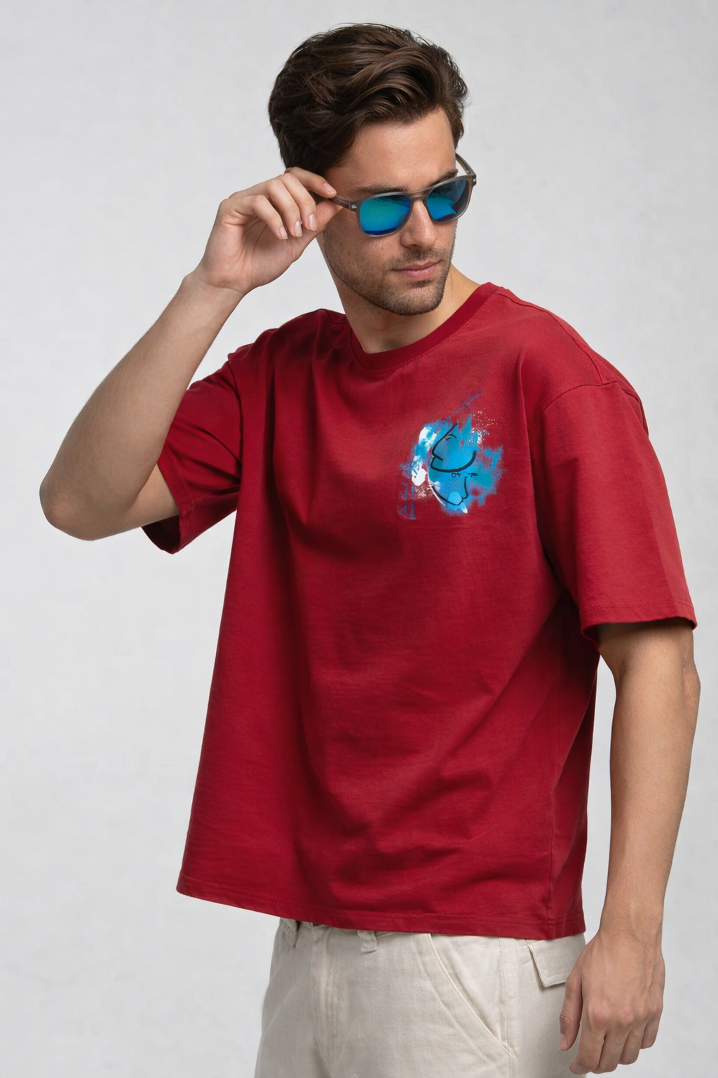 Graphic Drop Shoulder T-Shirt - Red