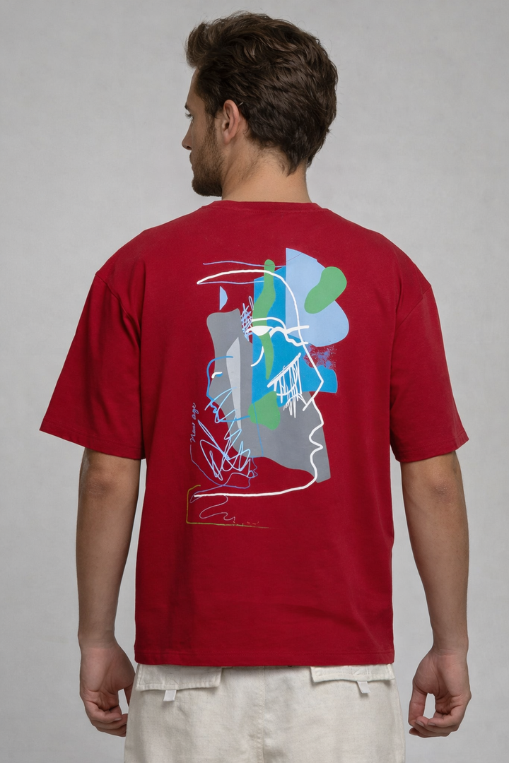 Graphic Drop Shoulder T-Shirt - Red