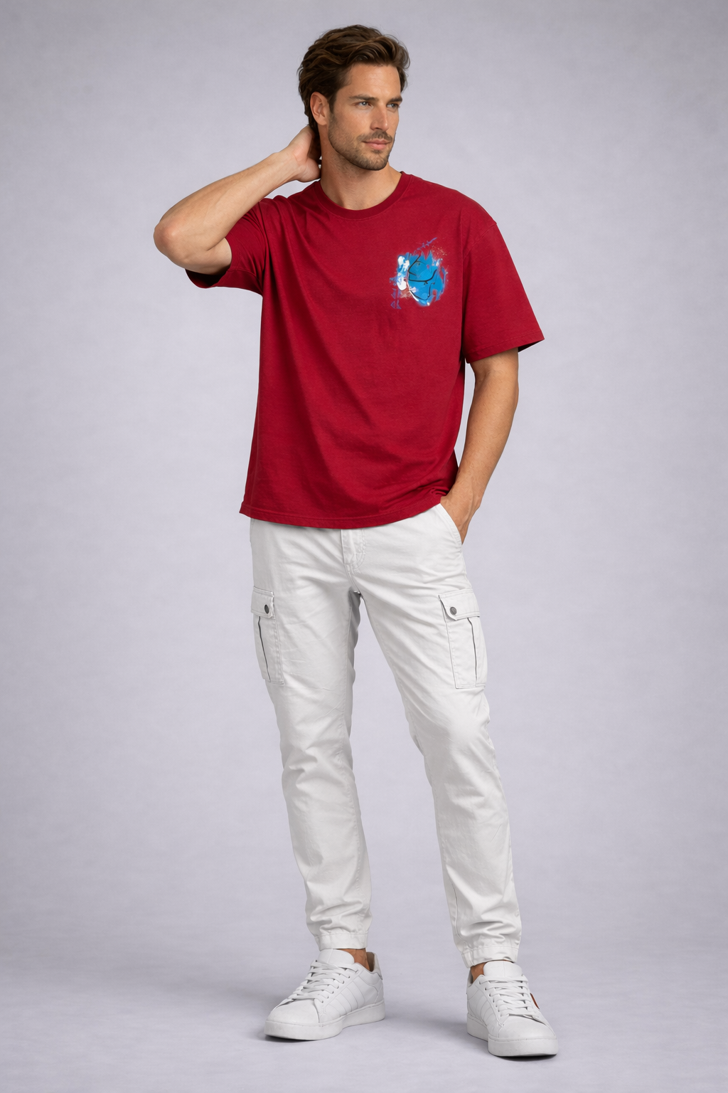 Graphic Drop Shoulder T-Shirt - Red