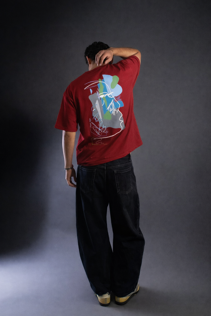 Graphic Drop Shoulder T-Shirt - Red