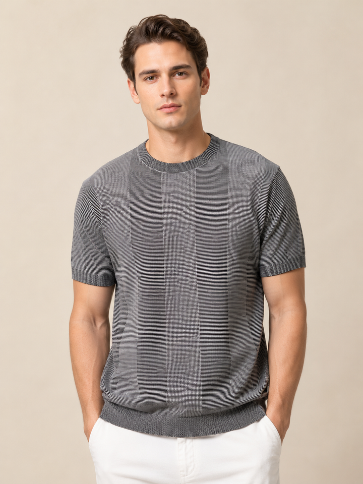 Knitted Cotton T-Shirt - Grey