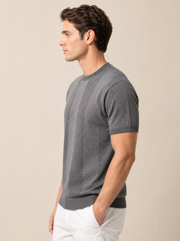 Knitted Cotton T-Shirt - Grey
