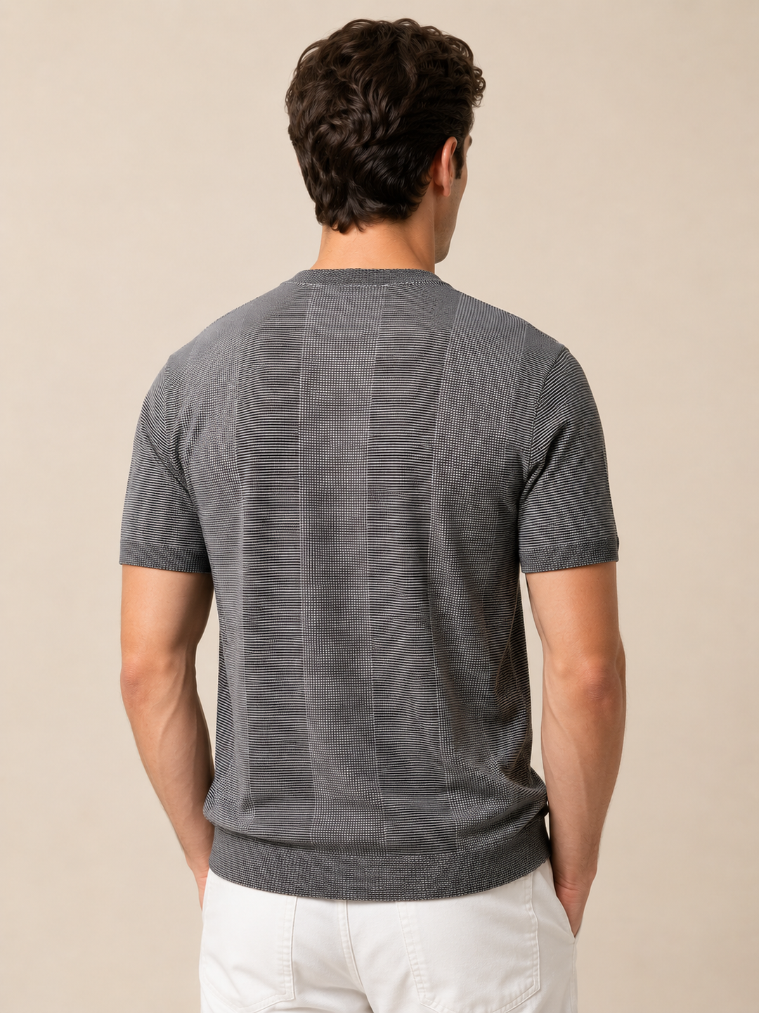 Knitted Cotton T-Shirt - Grey