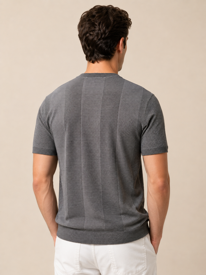 Knitted Cotton T-Shirt - Grey