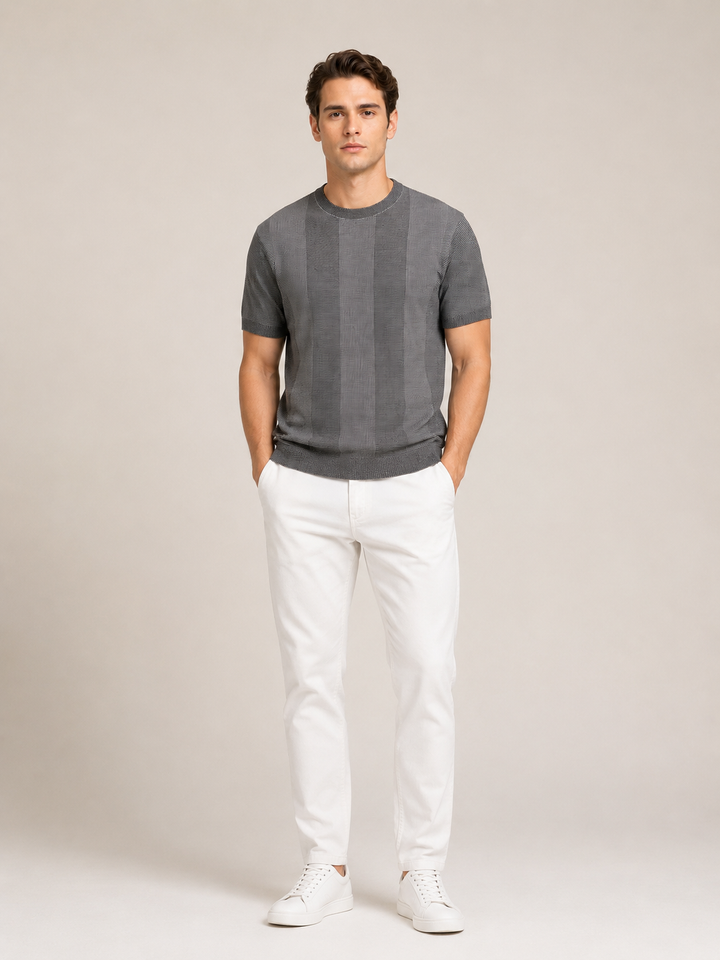 Knitted Cotton T-Shirt - Grey