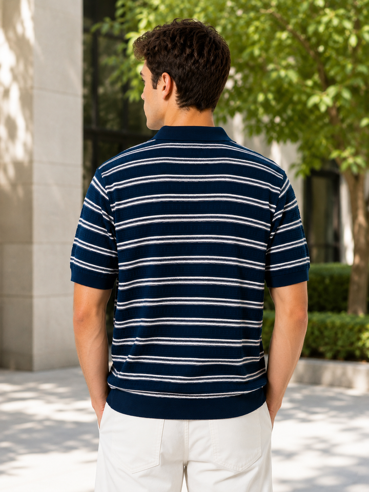 Knitted Striped T-Shirt – Navy