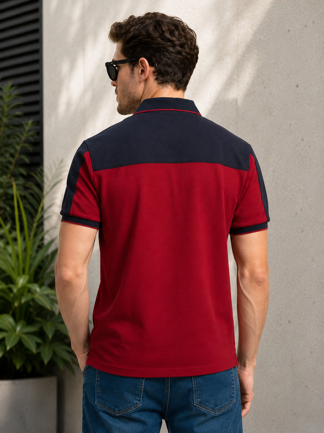 Color-Block Cotton Polo Shirt –  Red