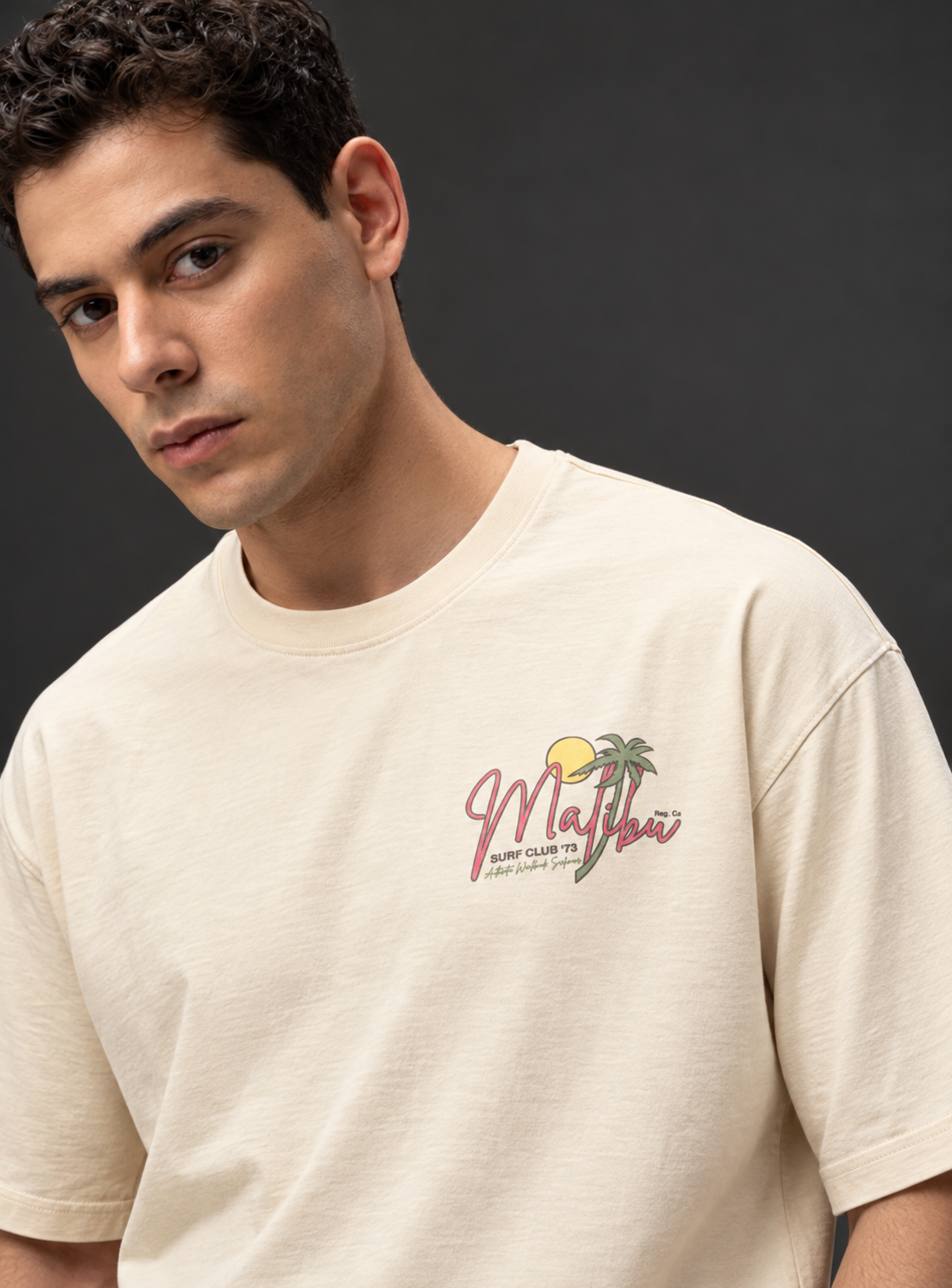 Graphic Drop Shoulder T-Shirt – Beige