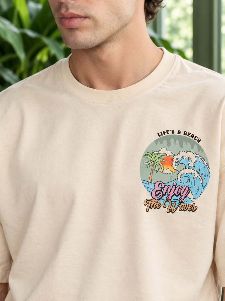 Graphic Drop Shoulder T-Shirt - Beige