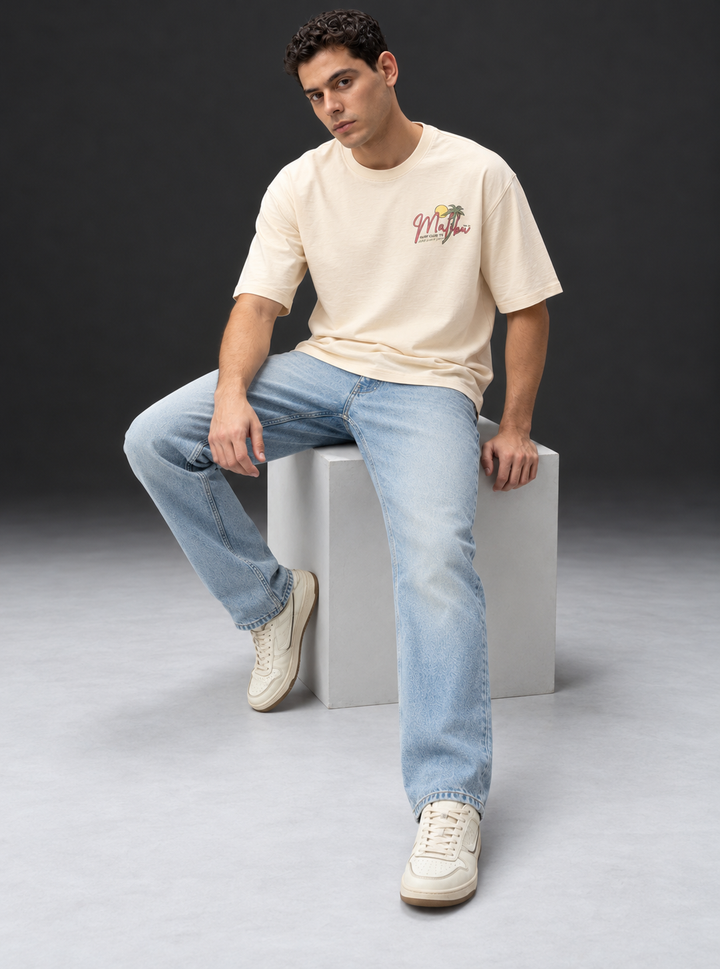 Graphic Drop Shoulder T-Shirt – Beige