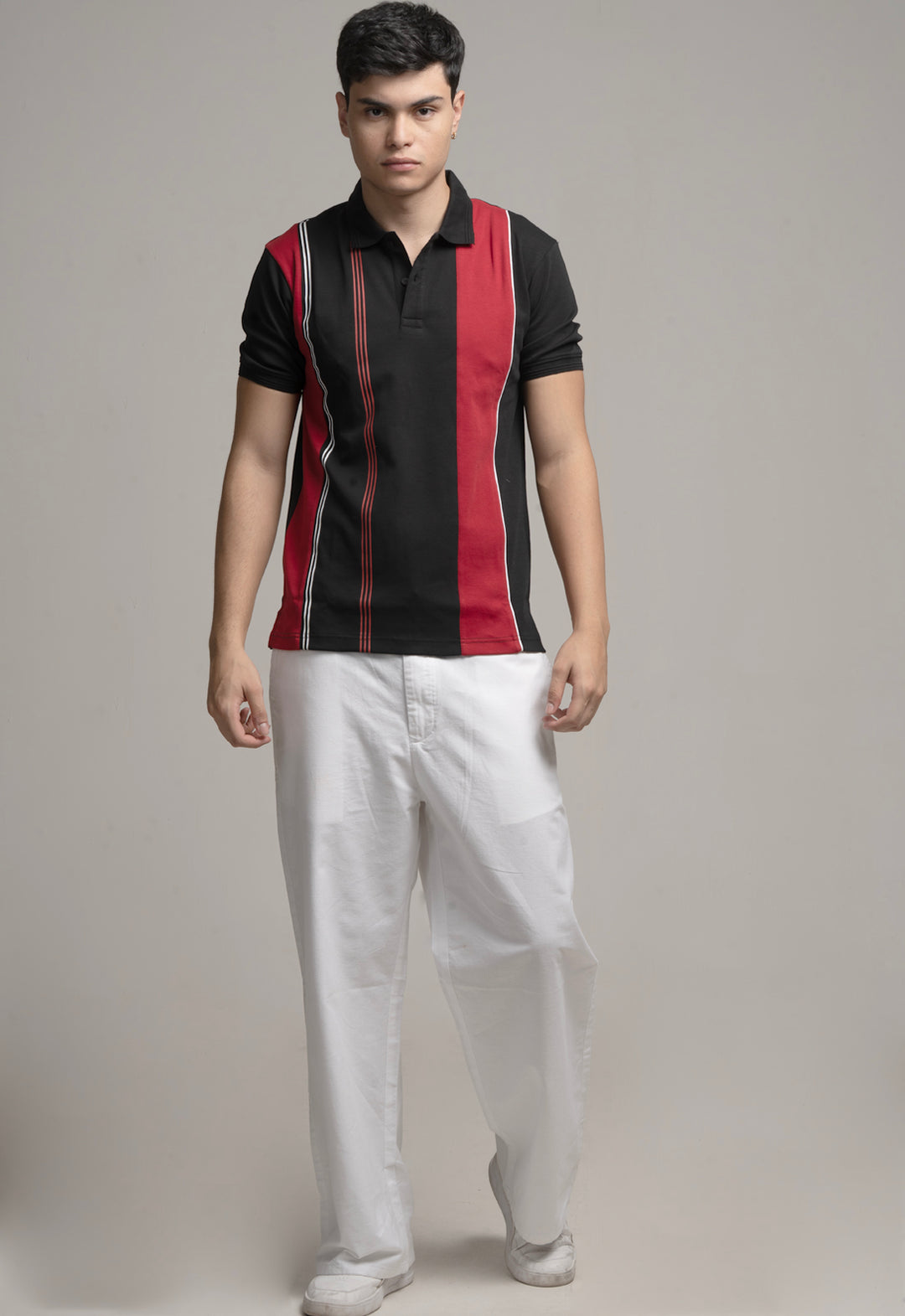 Black Polo with Red Stripes
